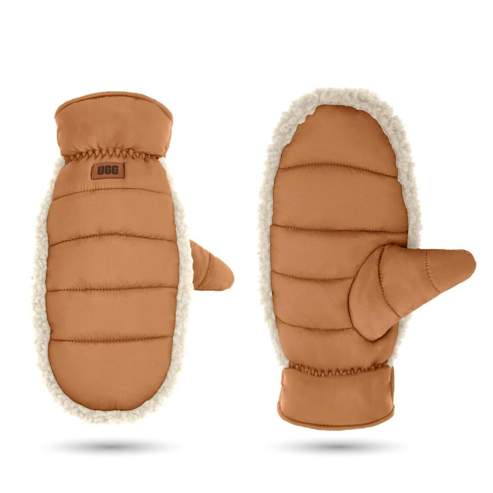 9714 Women's Aw Uggfluff Mitten- Graphic Leather Logo, Cozy And Stylish
